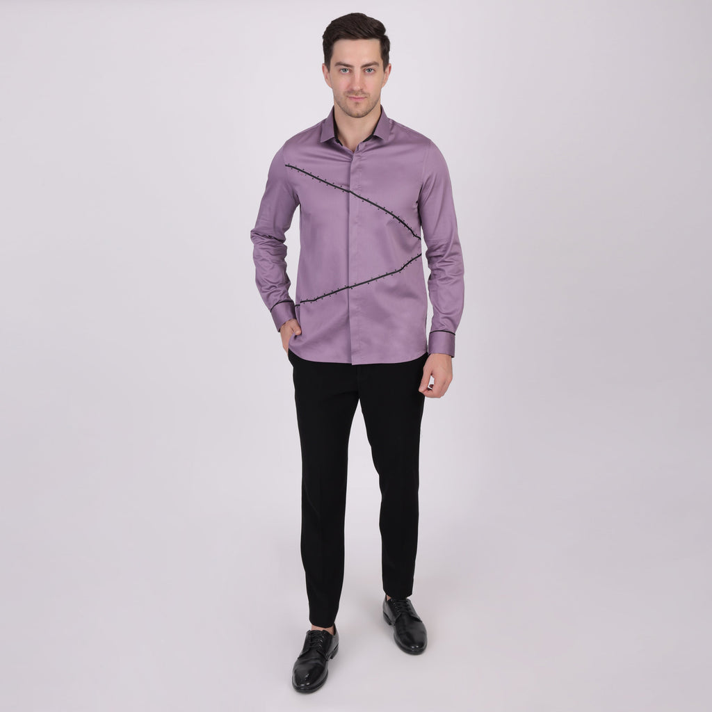 Pier Seven Signature Cotton Blend Lace Work Slim Fit Shirt for Men - Mauve (PWY062) Pier Seven