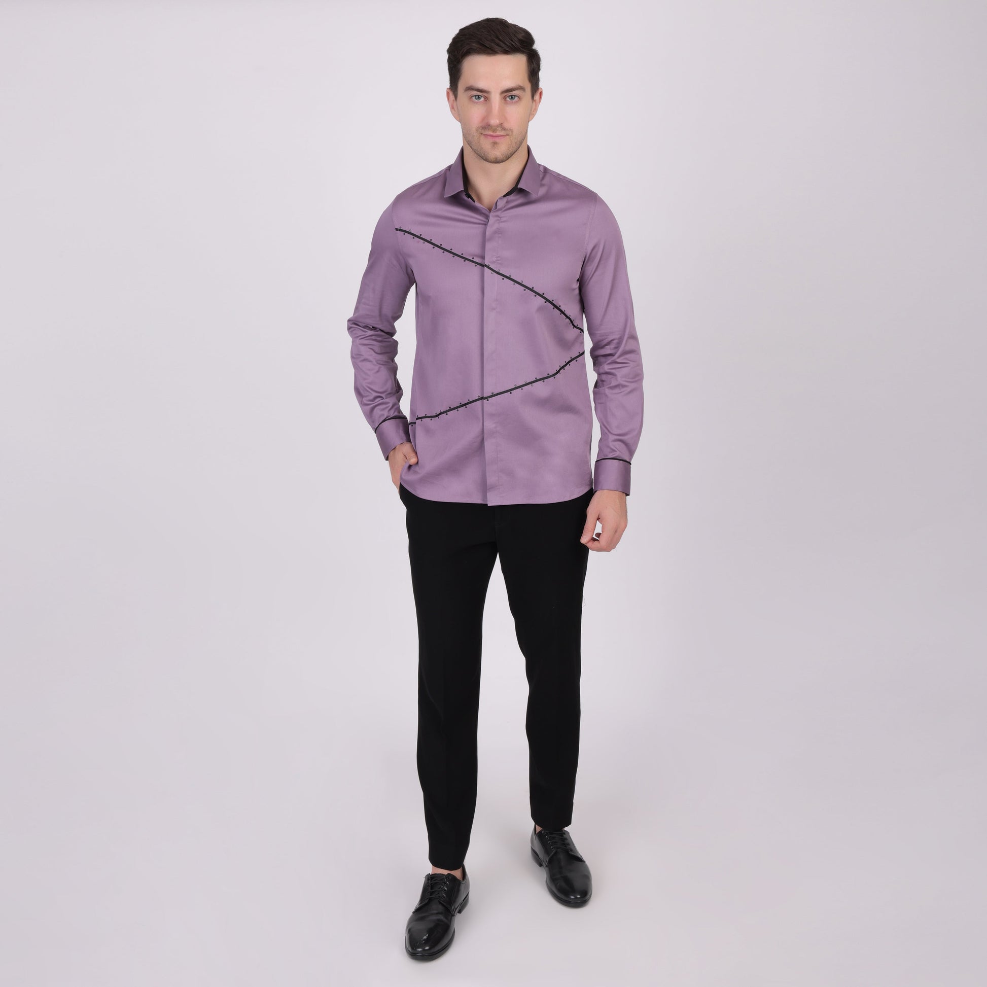 Pier Seven Signature Cotton Blend Lace Work Slim Fit Shirt for Men - Mauve (PWY062) Pier Seven