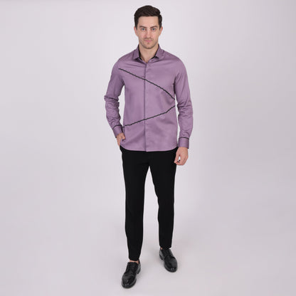 Pier Seven Signature Cotton Blend Lace Work Slim Fit Shirt for Men - Mauve (PWY062) Pier Seven