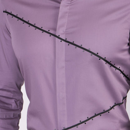 Pier Seven Signature Cotton Blend Lace Work Slim Fit Shirt for Men - Mauve (PWY062) Pier Seven