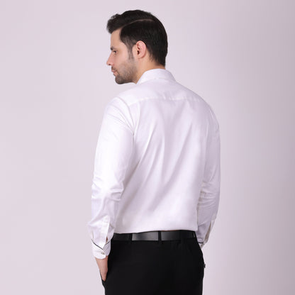 Pier Seven Signature Cotton Blend Lace Work Slim Fit Shirt for Men - White (PWY062) Pier Seven