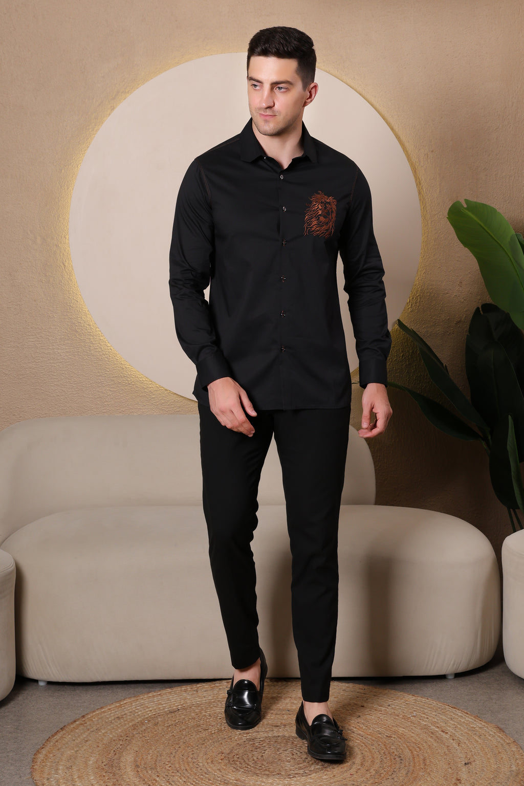 REGAL EMBER LION PARTY SHIRT EMBROIDED BLACK