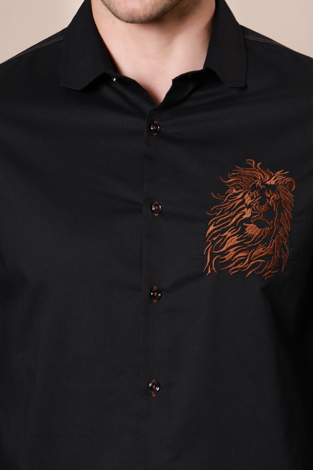REGAL EMBER LION PARTY SHIRT EMBROIDED BLACK