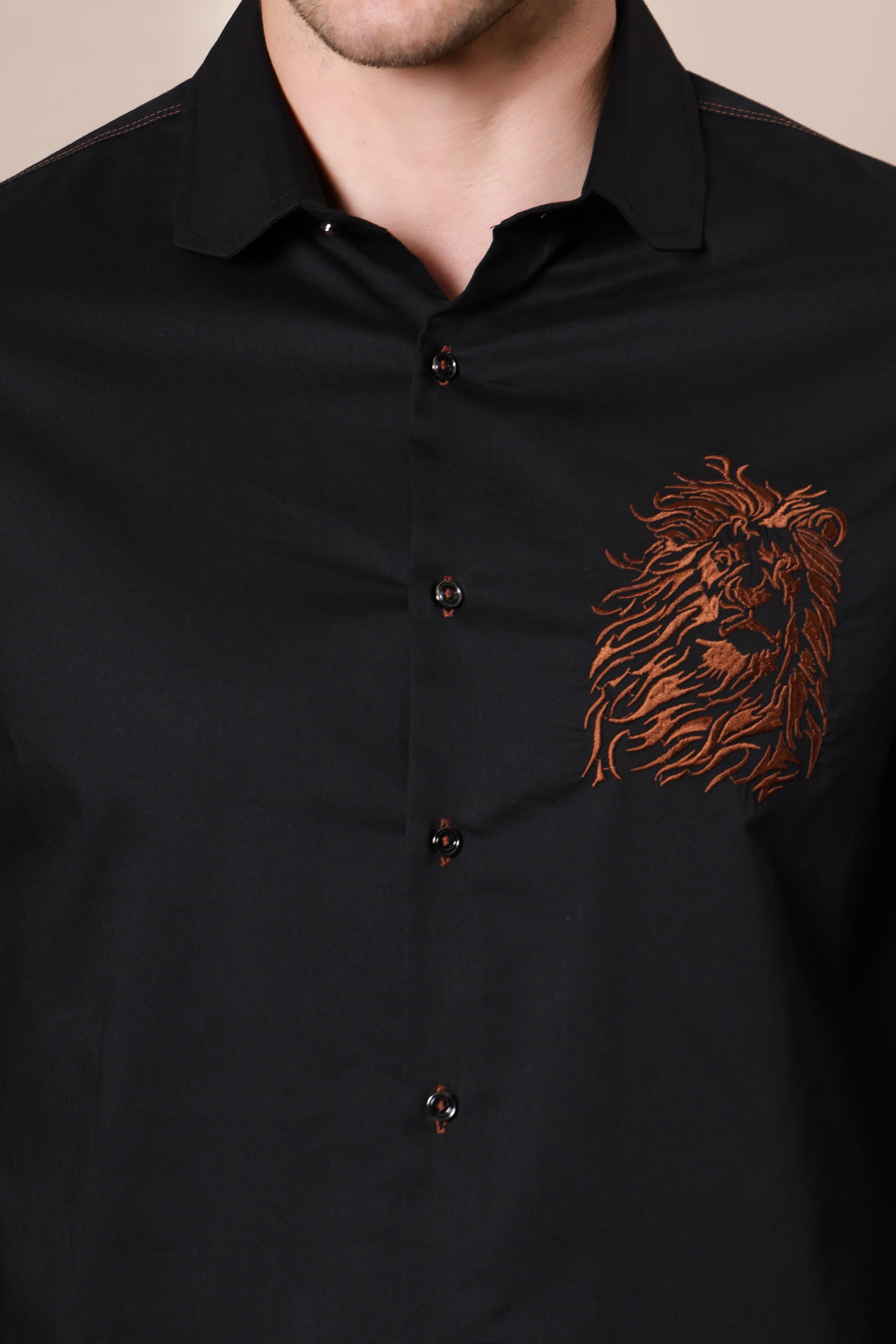 REGAL EMBER LION PARTY SHIRT EMBROIDED BLACK
