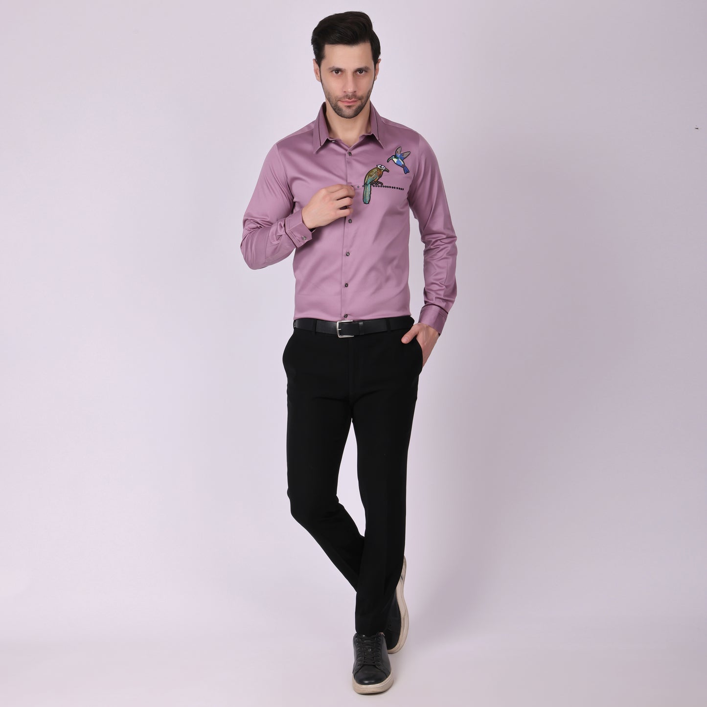 Pier Seven Signature Cotton Blend Patch Work Men's Slim Fit Shirt - Mauve (PWY068)