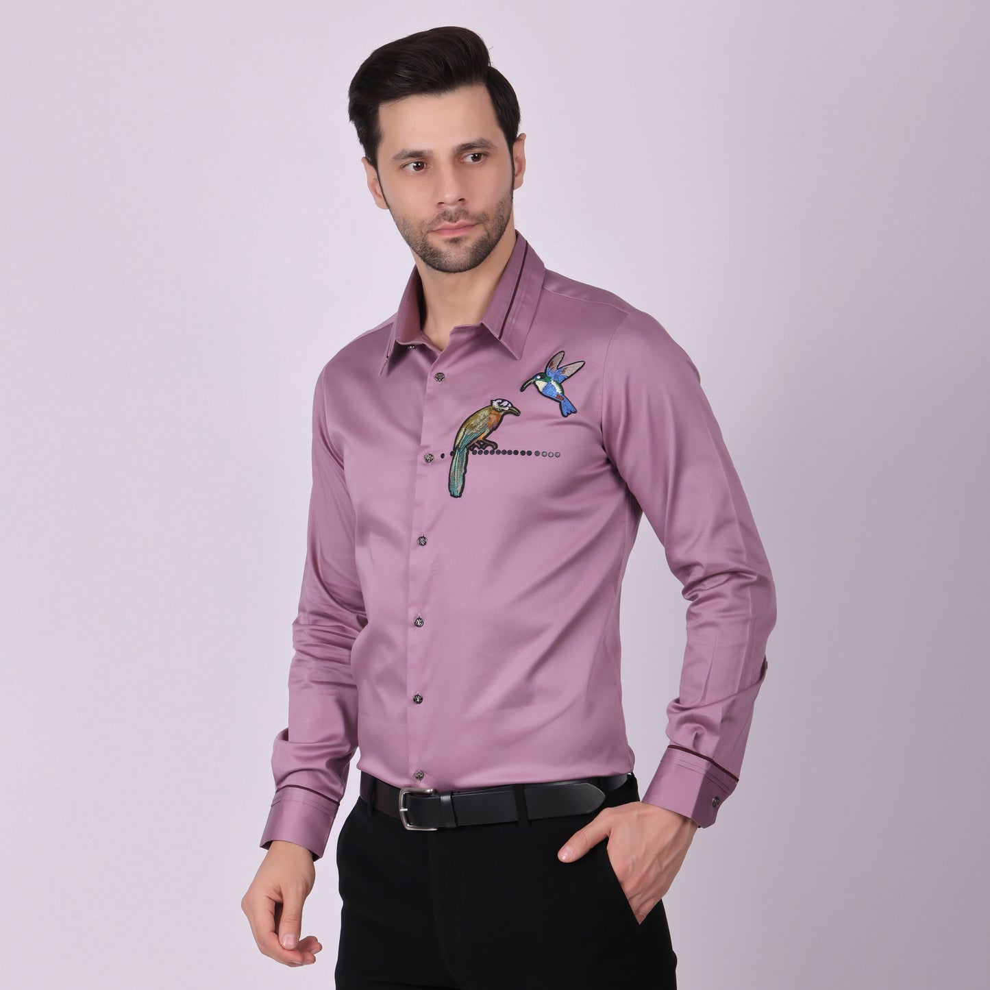 Pier Seven Signature Cotton Blend Patch Work Men's Slim Fit Shirt - Mauve (PWY068)