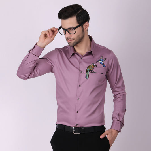 Pier Seven Signature Cotton Blend Patch Work Men's Slim Fit Shirt - Mauve (PWY068)