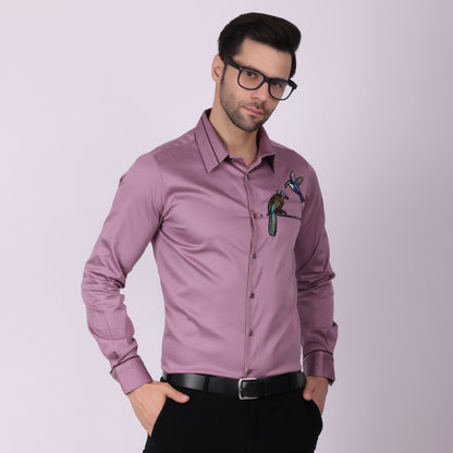 Pier Seven Signature Cotton Blend Patch Work Men's Slim Fit Shirt - Mauve (PWY068)