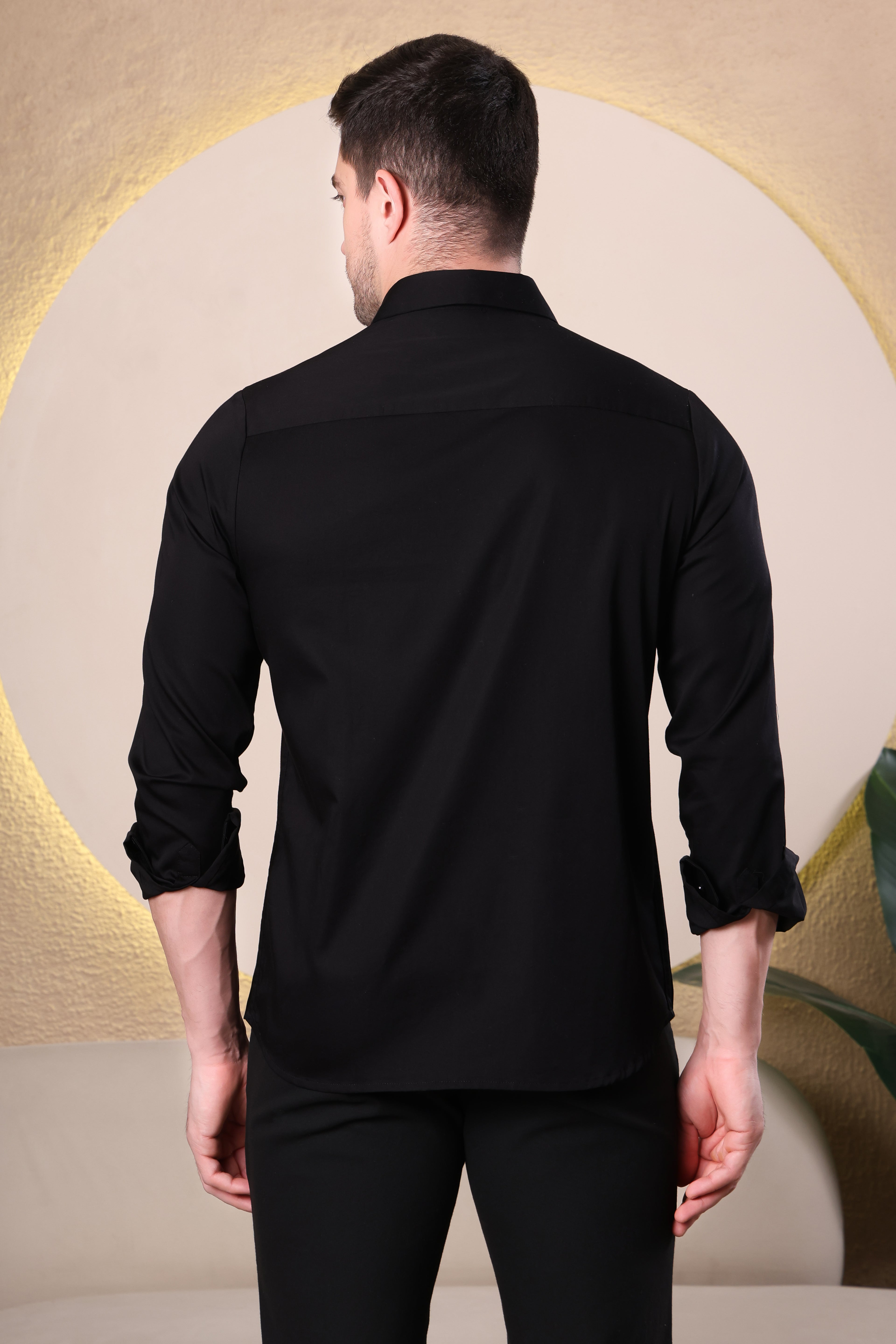 DIAMOND TUX PANEL HAND EMBROIDED BEAD WORK PARTY SHIRT BLACK