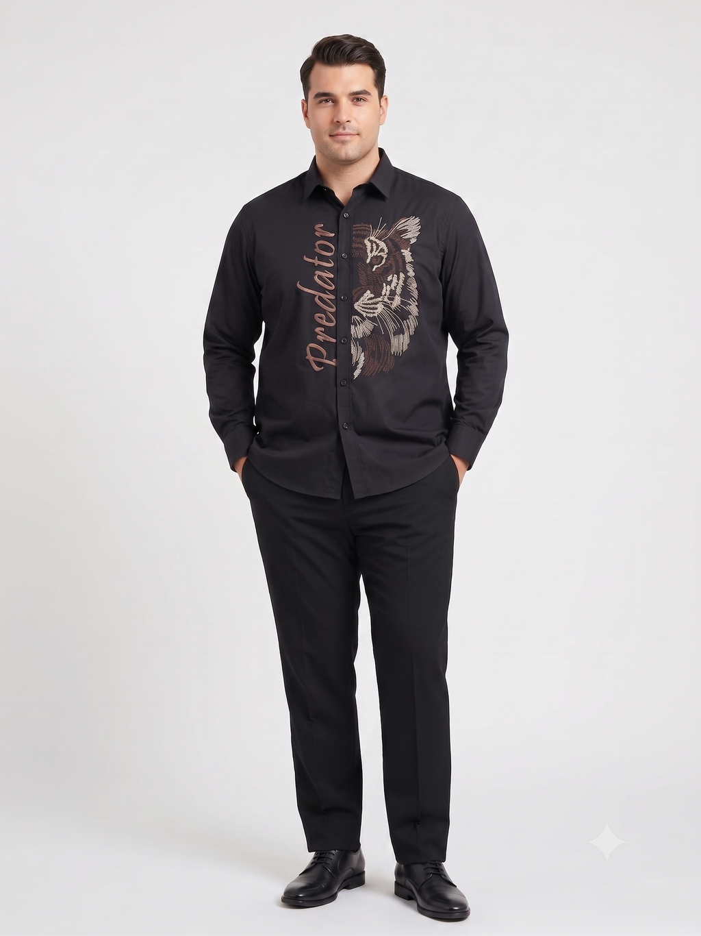 Pier Seven Men’s Black Predator Embroidered Shirt  PWY071