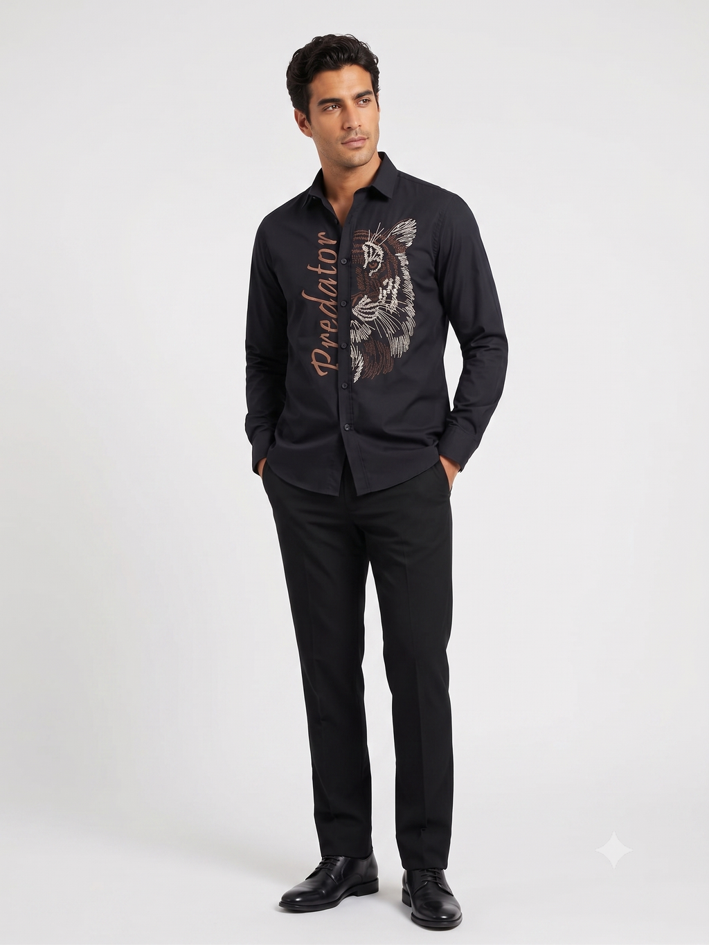 Pier Seven Men’s Black Predator Embroidered Shirt  PWY071