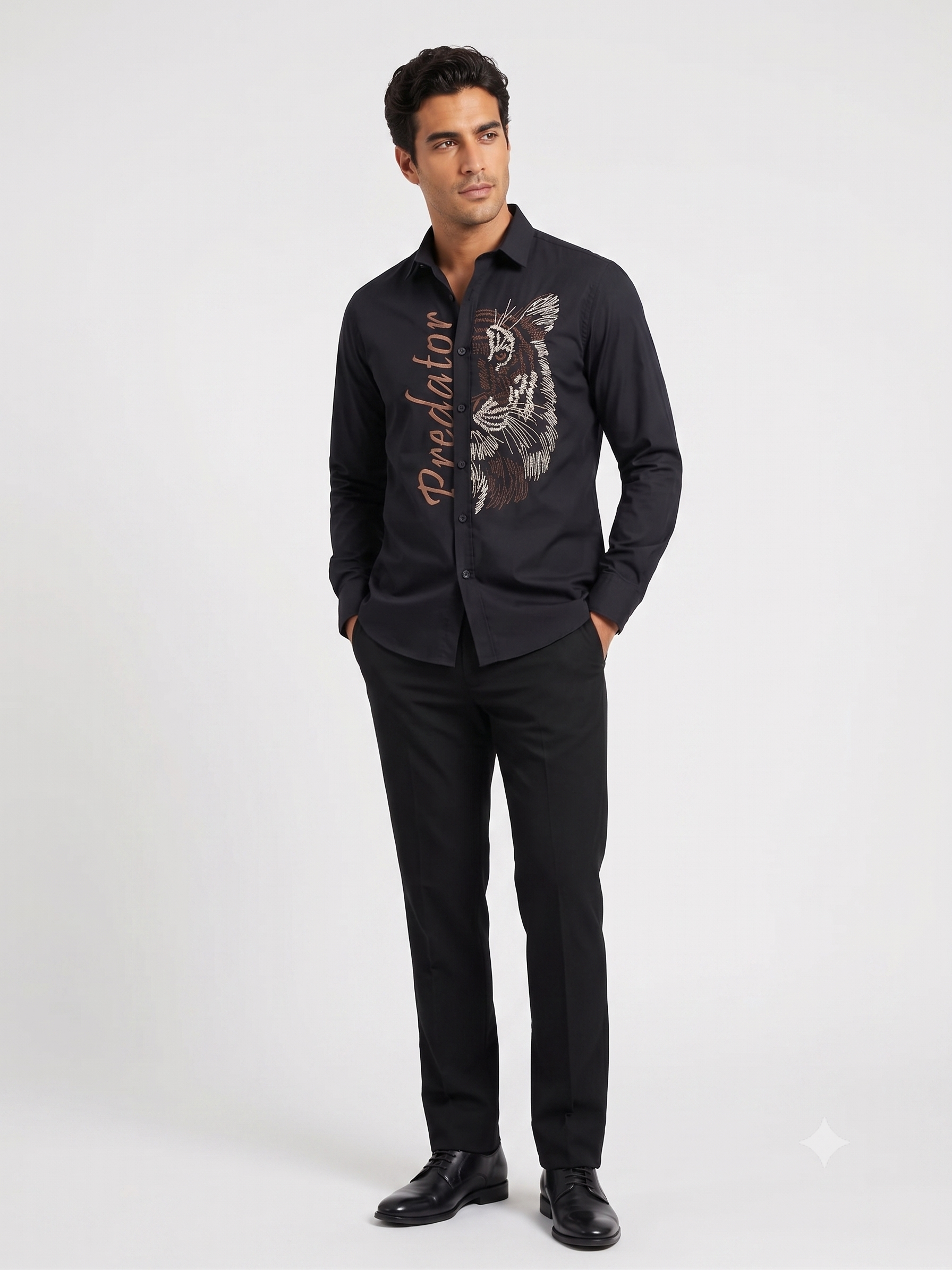 Pier Seven Men’s Black Predator Embroidered Shirt  PWY071