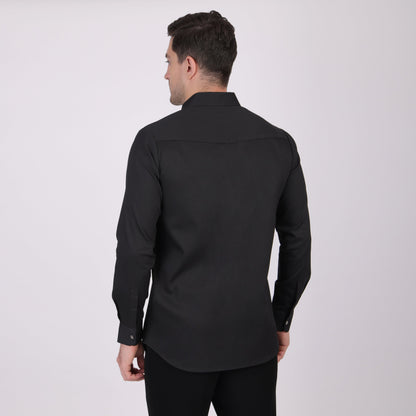 Pier Seven Signature Cotton Patch Work Slim Fit Shirt for Men - Black (PWY075) Pier Seven