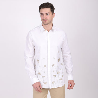 Pier Seven Ethnic Cotton Embroidered Slim Fit Shirt for Men - White (PWE004) Pier Seven