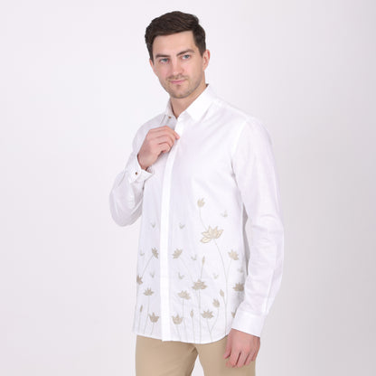 Pier Seven Ethnic Cotton Embroidered Slim Fit Shirt for Men - White (PWE004) Pier Seven