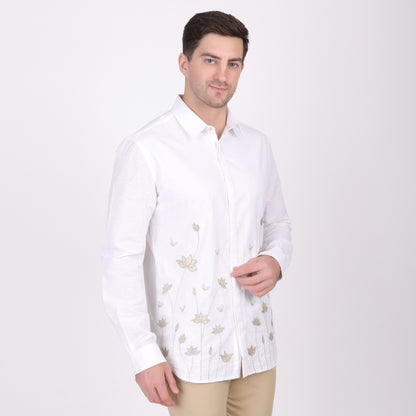 Pier Seven Ethnic Cotton Embroidered Slim Fit Shirt for Men - White (PWE004) Pier Seven
