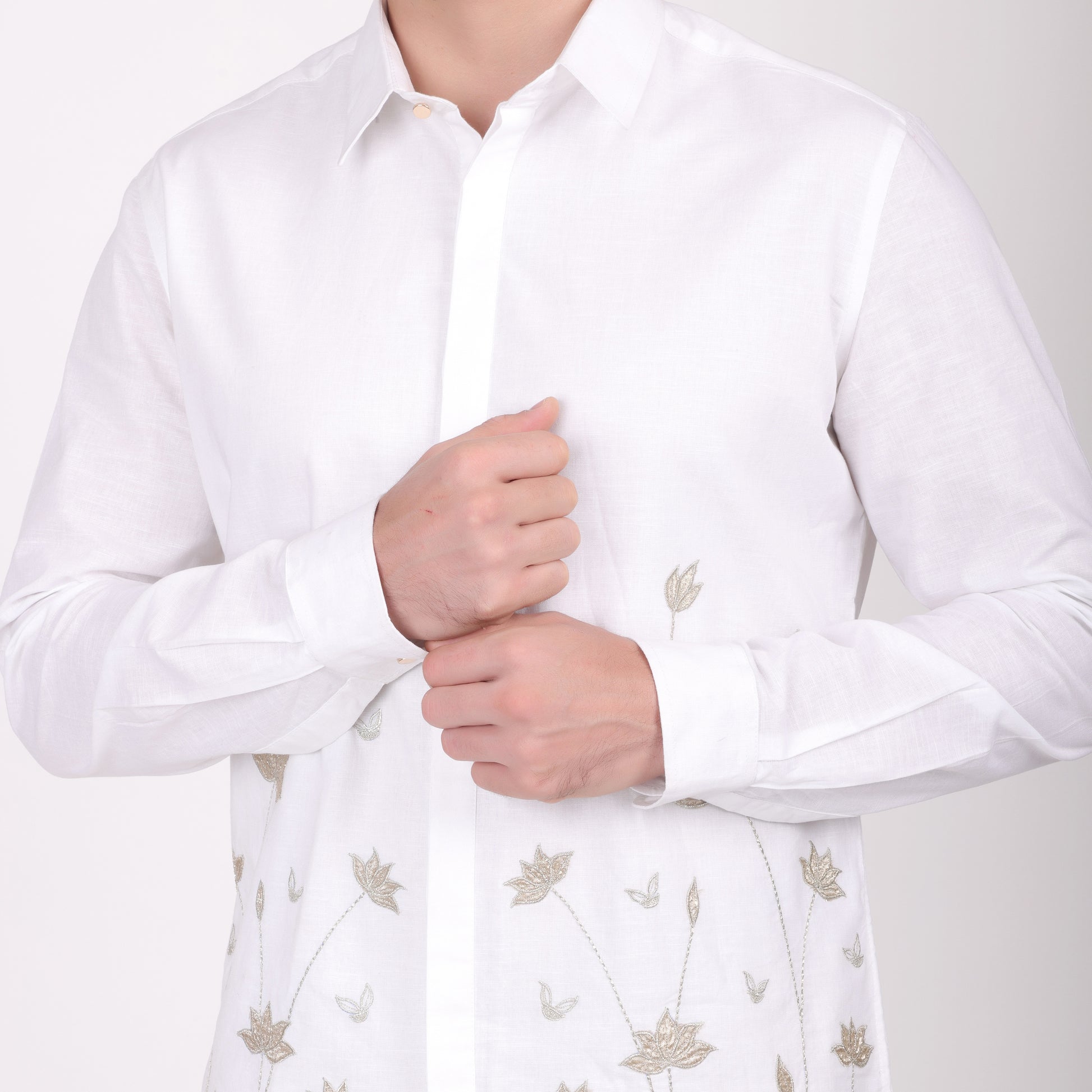 Pier Seven Ethnic Cotton Embroidered Slim Fit Shirt for Men - White (PWE004) Pier Seven