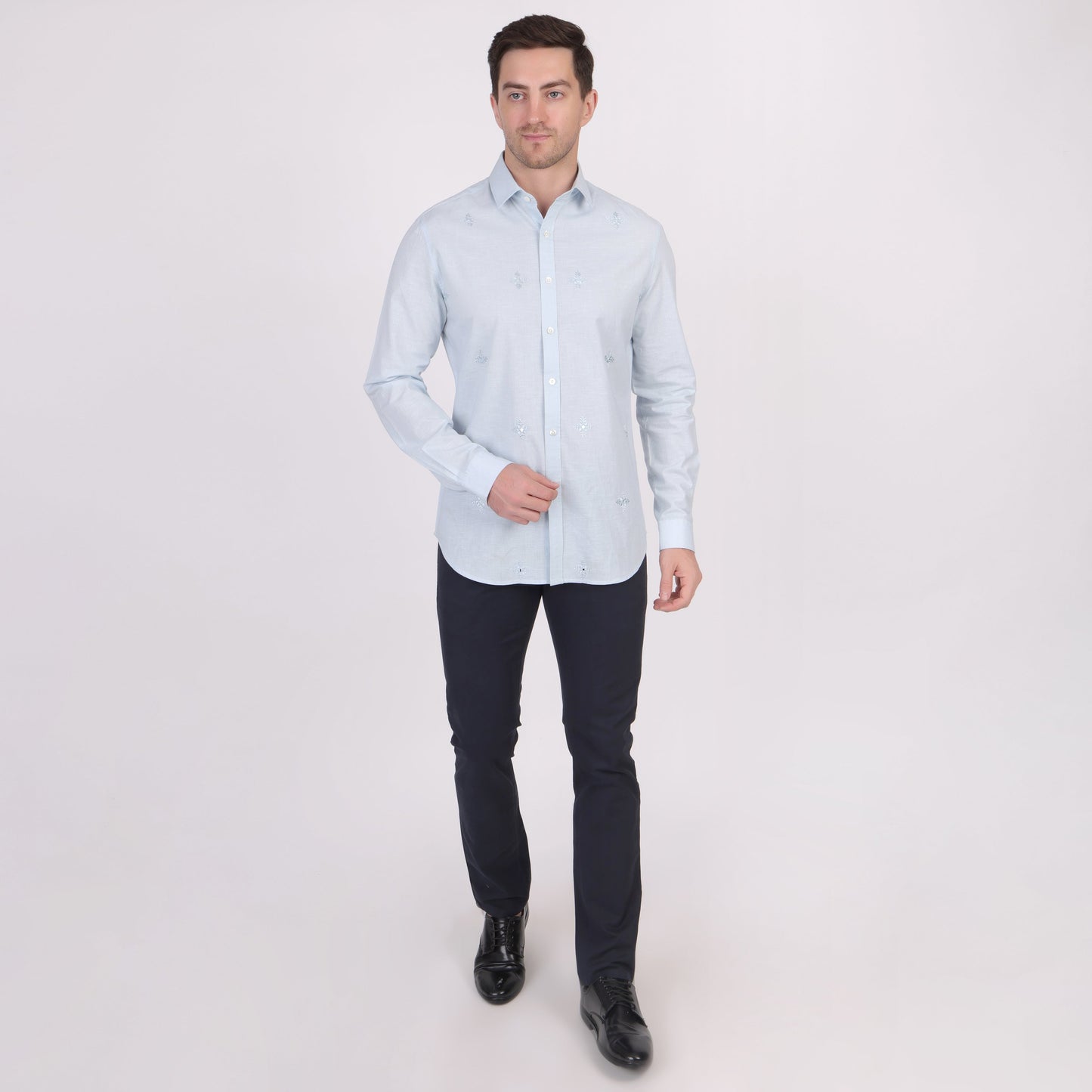 Pier Seven Ethnic Cotton Self Design Slim Fit Shirt for Men - Light Blue (PWY079) Pier Seven
