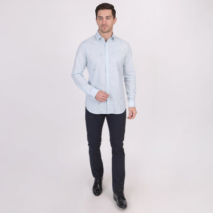 Pier Seven Ethnic Cotton Self Design Slim Fit Shirt for Men - Light Blue (PWY079) Pier Seven