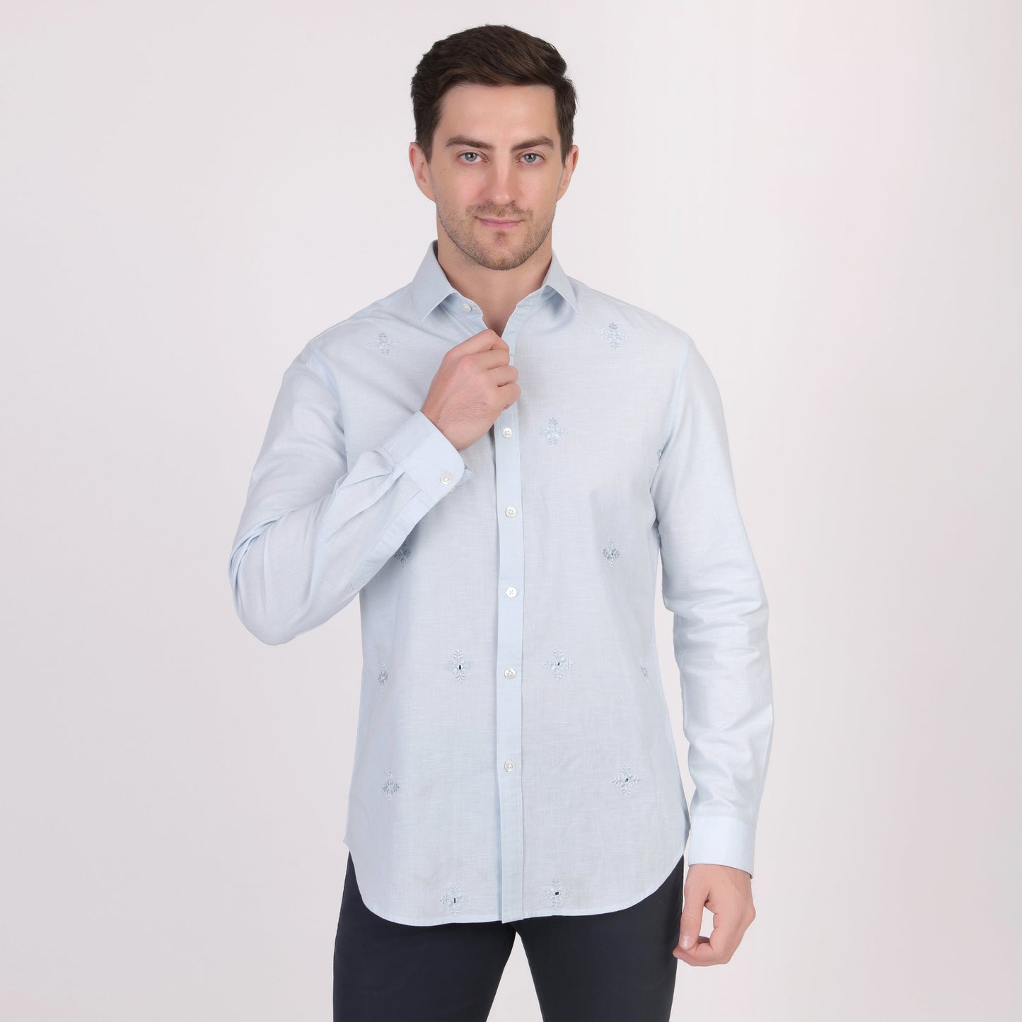 Pier Seven Ethnic Cotton Self Design Slim Fit Shirt for Men - Light Blue (PWY079) Pier Seven