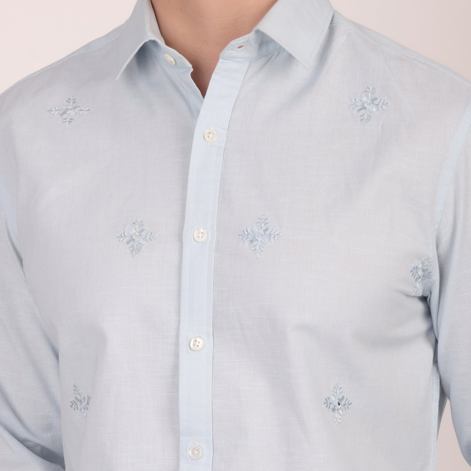 Pier Seven Ethnic Cotton Self Design Slim Fit Shirt for Men - Light Blue (PWY079) Pier Seven