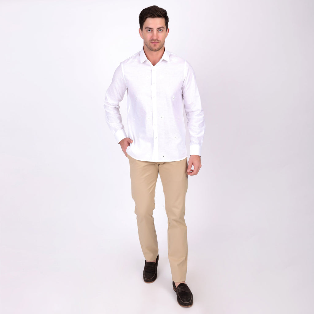 Pier Seven Ethnic Cotton Self Design Slim Fit Shirt for Men - White (PWY079) Pier Seven