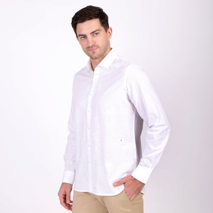 Pier Seven Ethnic Cotton Self Design Slim Fit Shirt for Men - White (PWY079) Pier Seven