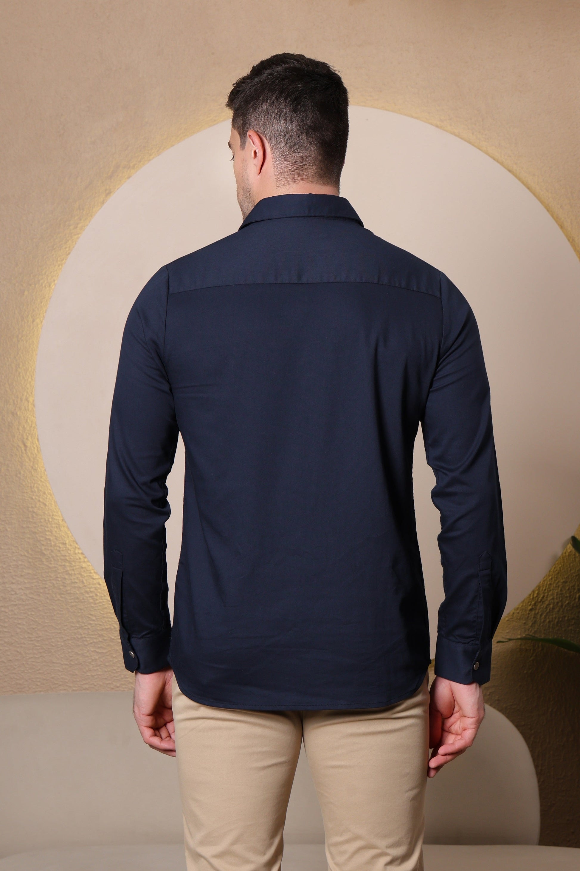 Pier Seven Men's Polycotton Embroidered Regular Fit Shirt - Navy Blue (PWY080) Pier Seven