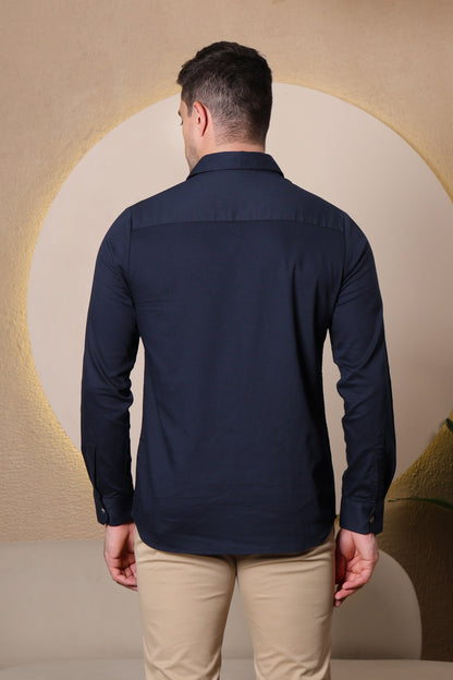 Pier Seven Men's Polycotton Embroidered Regular Fit Shirt - Navy Blue (PWY080) Pier Seven