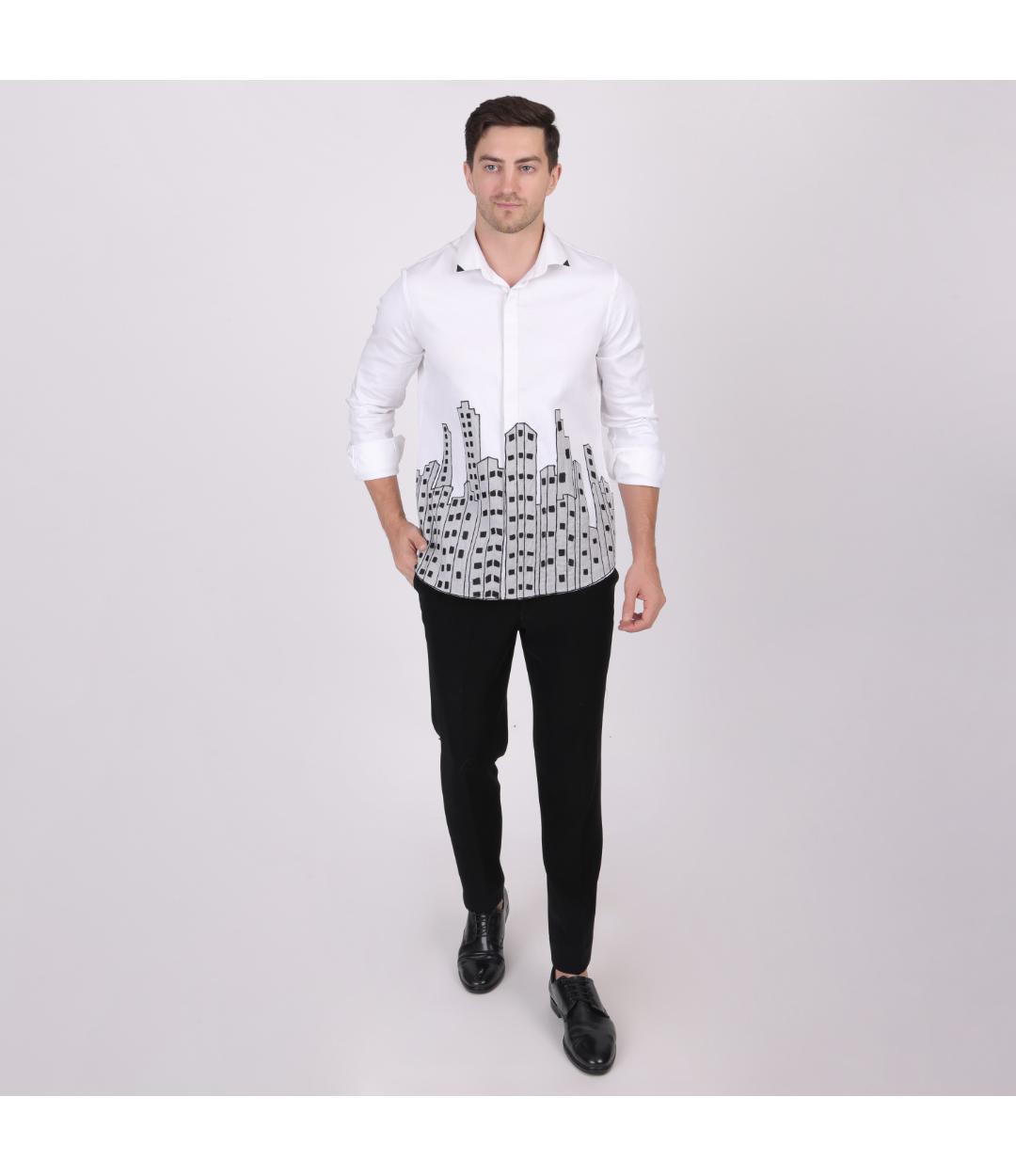 Premium White City Embroidery Shirt for Men | Slim Fit Designer Urban Party Wear Shirt (PWY081)