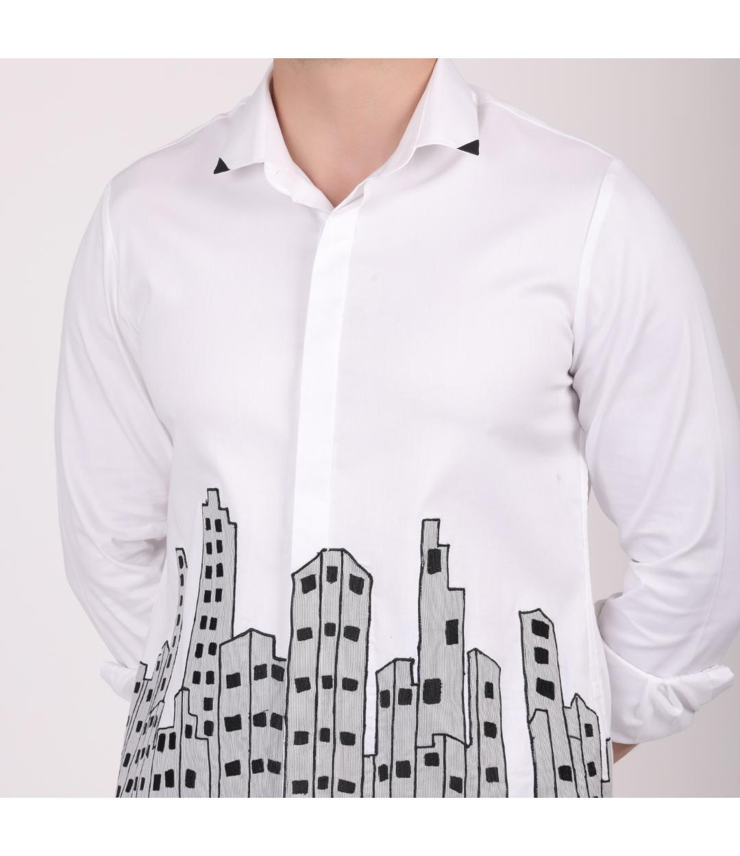 Premium White City Embroidery Shirt for Men | Slim Fit Designer Urban Party Wear Shirt (PWY081)