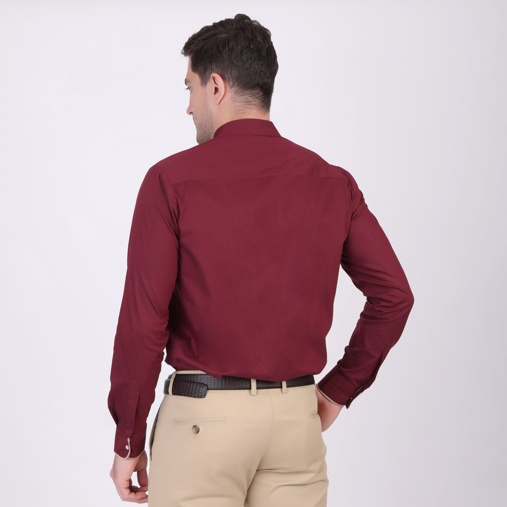 Pier Seven Ethnic Polycotton Embroidered Slim Fit Shirt for Men - Maroon (PWE006) Pier Seven
