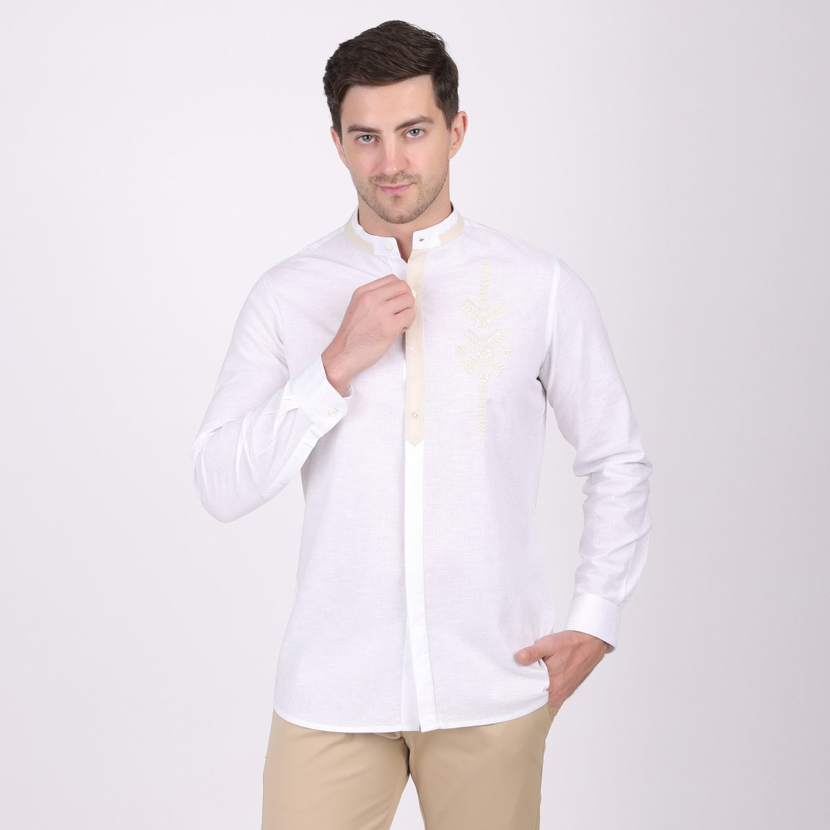 WHITE ZENITH SUBTLE EMBROIDED ETHNIC PARTY SHIRT
