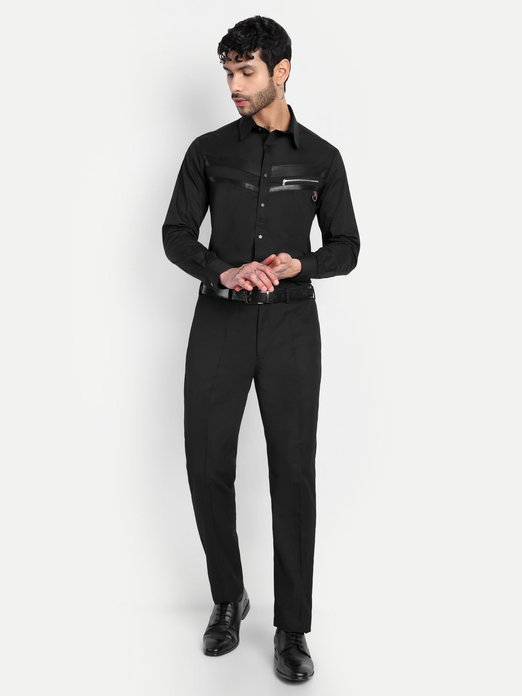 MIDNIGHT MOTO ZIP PANEL CLUB WEAR SHIRT BLACK