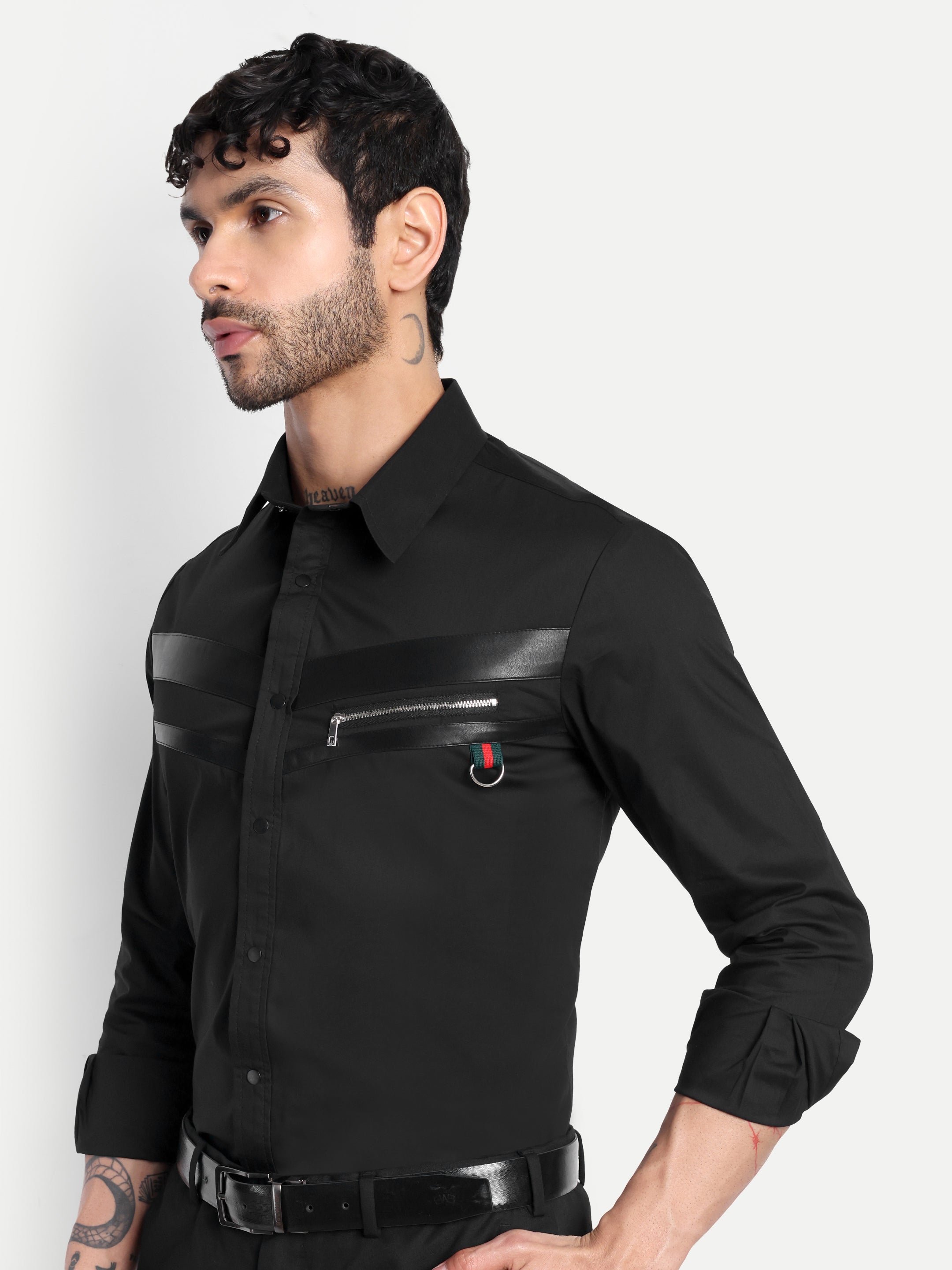 MIDNIGHT MOTO ZIP PANEL CLUB WEAR SHIRT BLACK