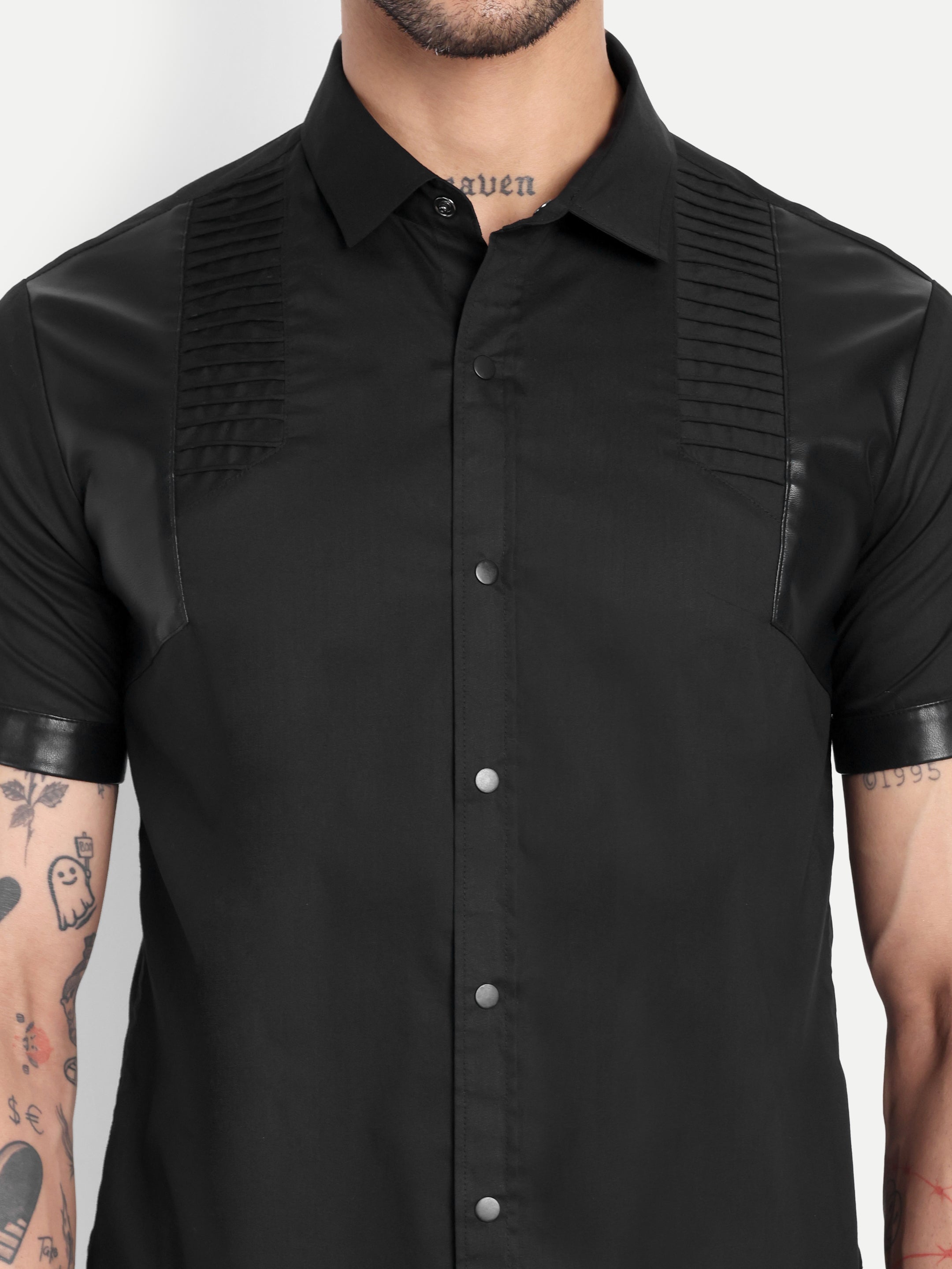 BLACK MOTO PANEL CLUBWEAR  SHIRT