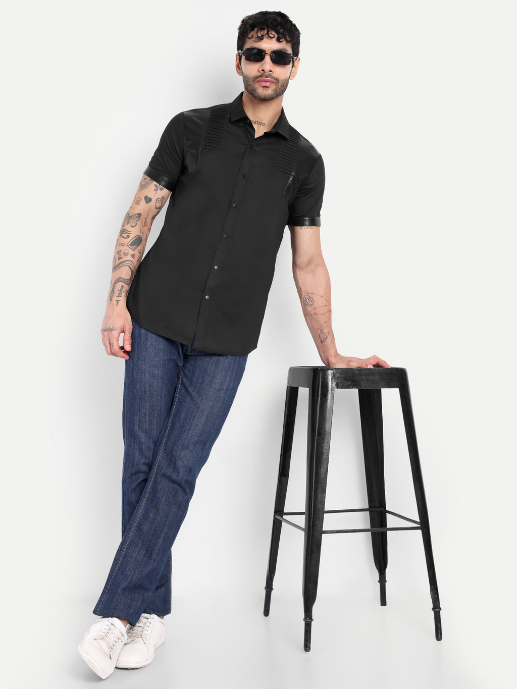 BLACK MOTO PANEL CLUBWEAR  SHIRT