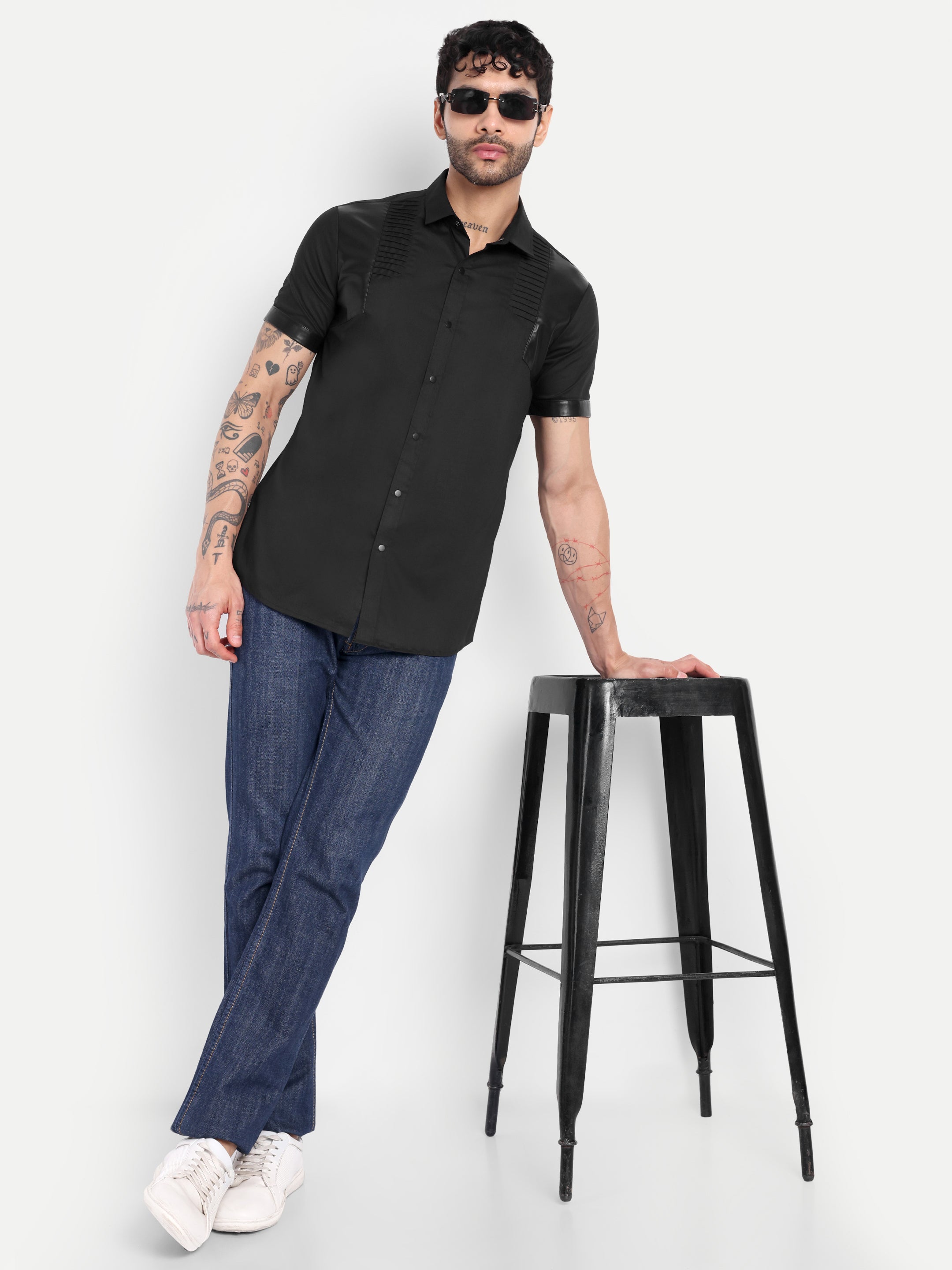 BLACK MOTO PANEL CLUBWEAR  SHIRT