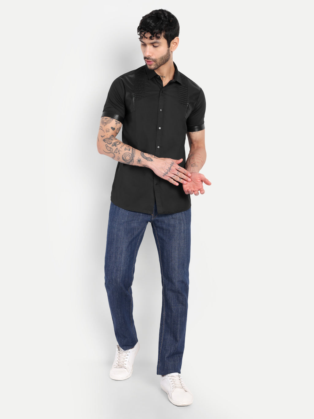 BLACK MOTO PANEL CLUBWEAR  SHIRT