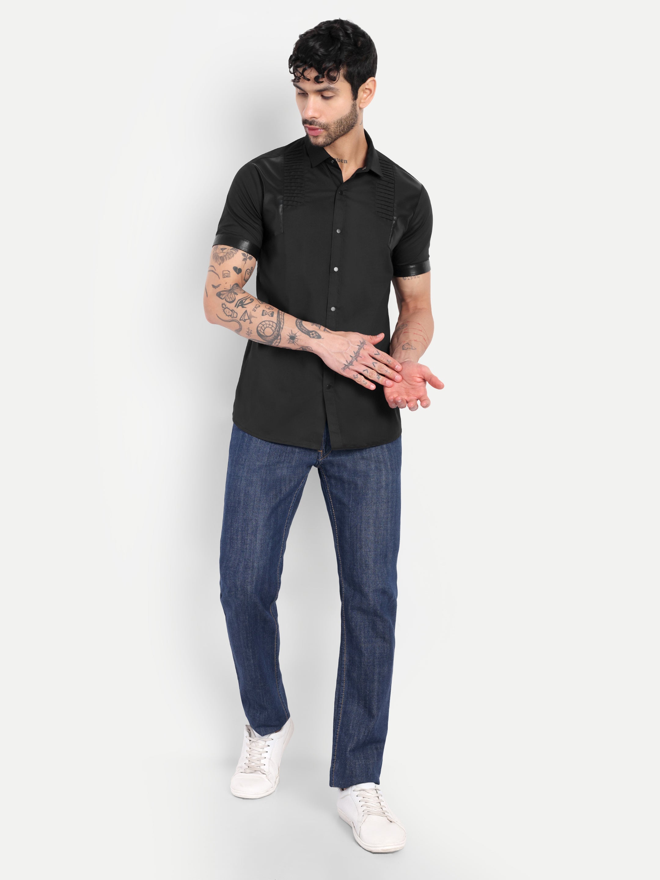 BLACK MOTO PANEL CLUBWEAR  SHIRT