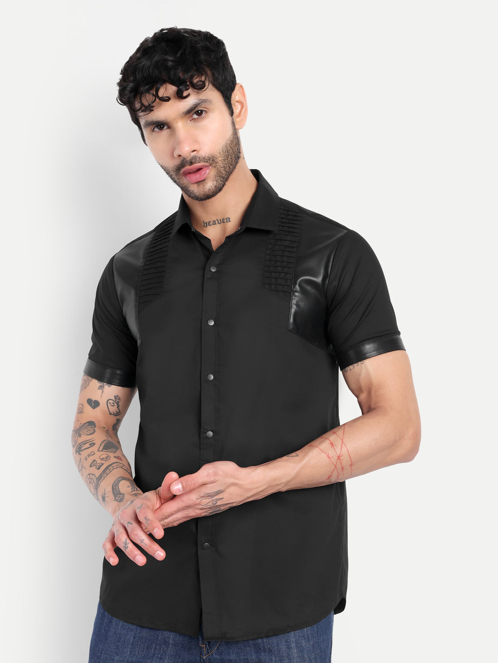 BLACK MOTO PANEL CLUBWEAR  SHIRT