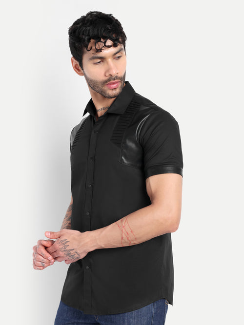 BLACK MOTO PANEL CLUBWEAR  SHIRT