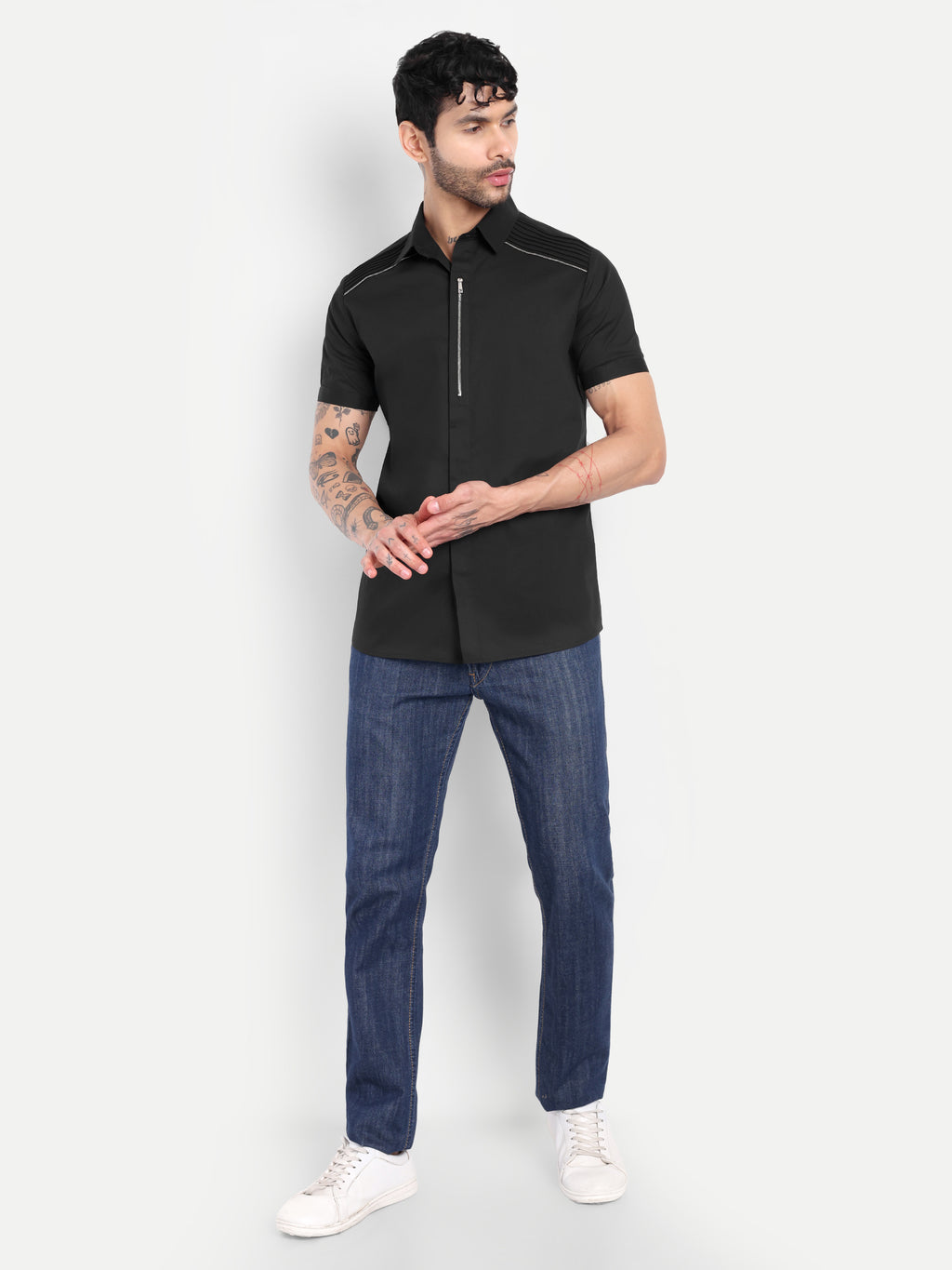 BLACK ZIP SHOULDER BIKER CLUB WEAR SHIRT