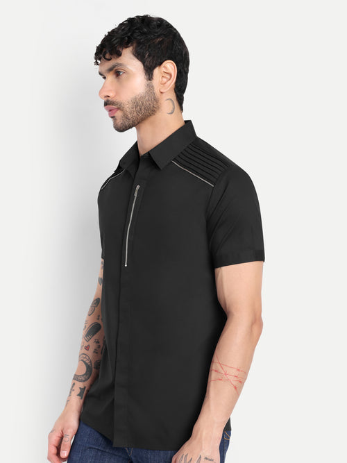 BLACK ZIP SHOULDER BIKER CLUB WEAR SHIRT