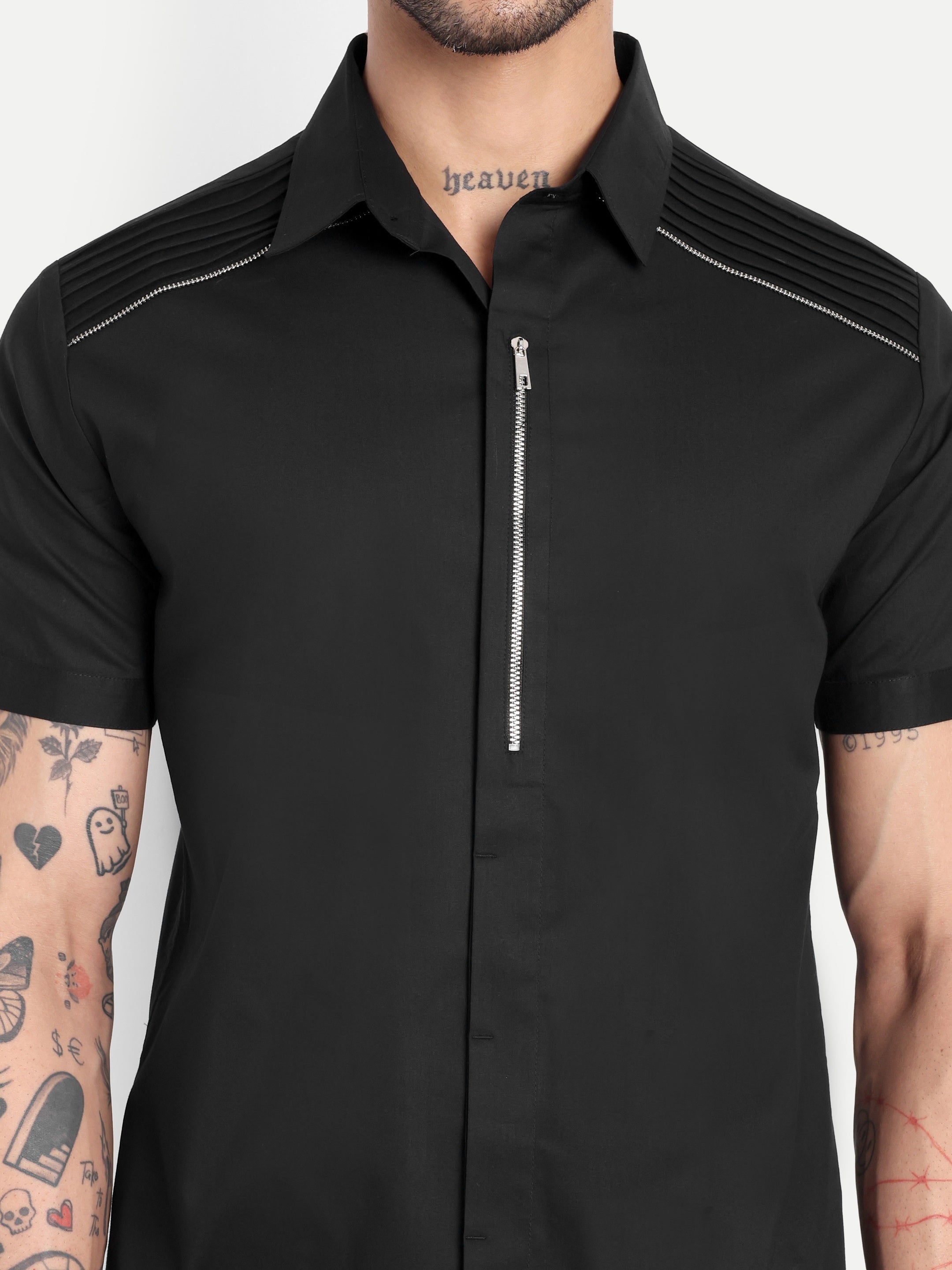 BLACK ZIP SHOULDER BIKER CLUB WEAR SHIRT