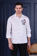 PASTEL BLOOM PATCH PARTY WEAR SHIRT EMBROIDED WHITE