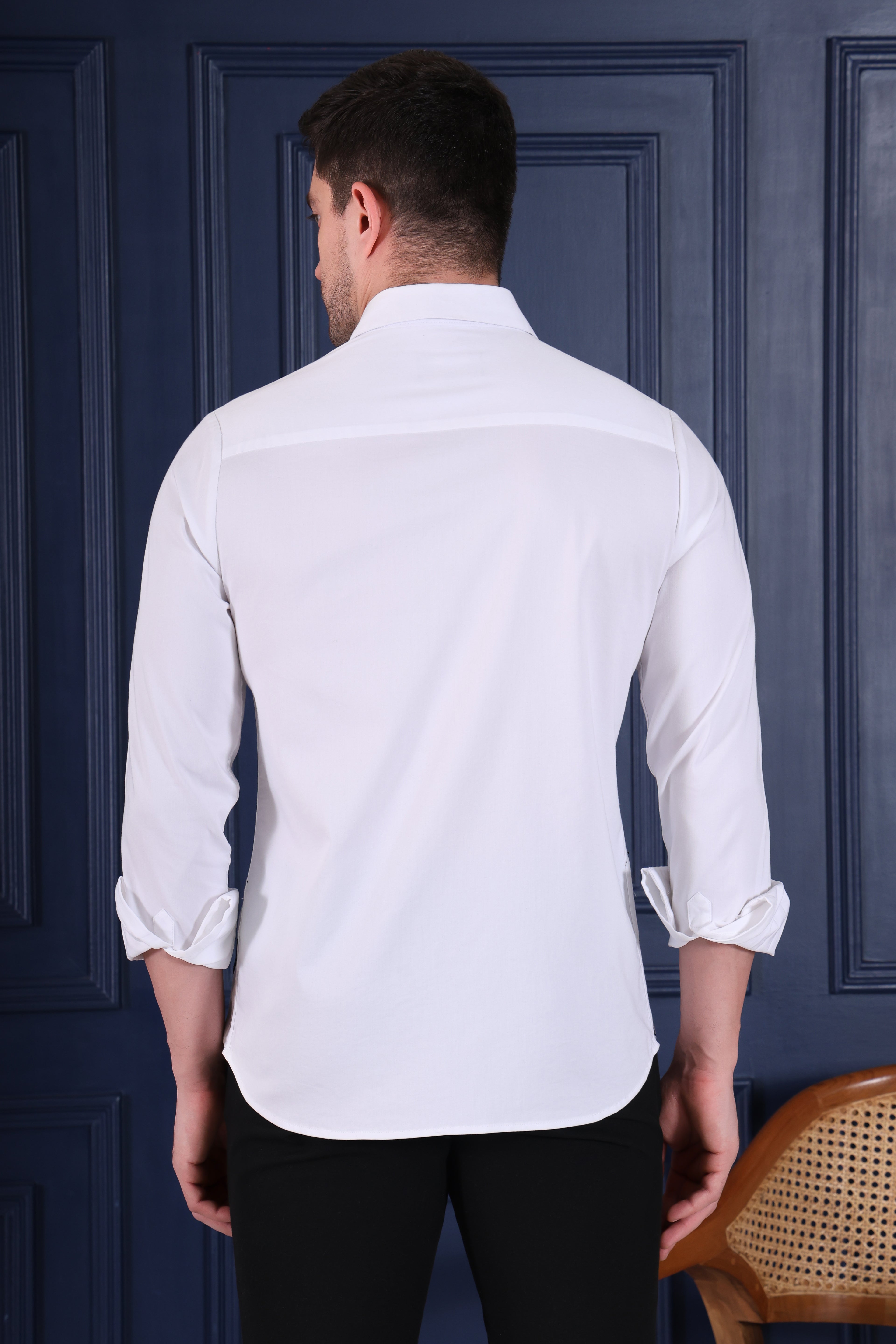 WHITE WAVE LINE HAND EMBROIDED BEADWORK PARTY SHIRT