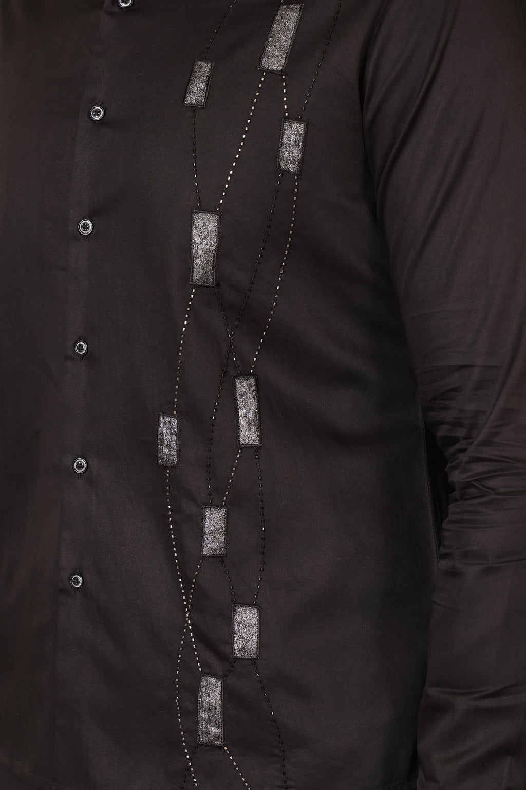 Black Geometric Embroidered Shirt PWY221