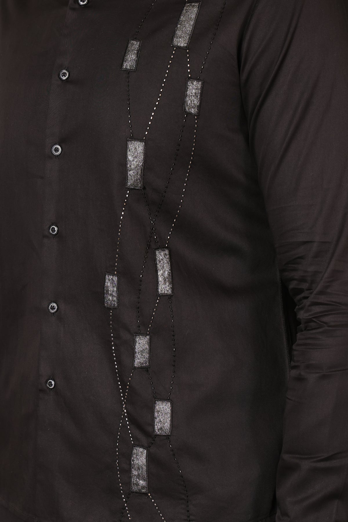 Black Geometric Embroidered Shirt PWY221