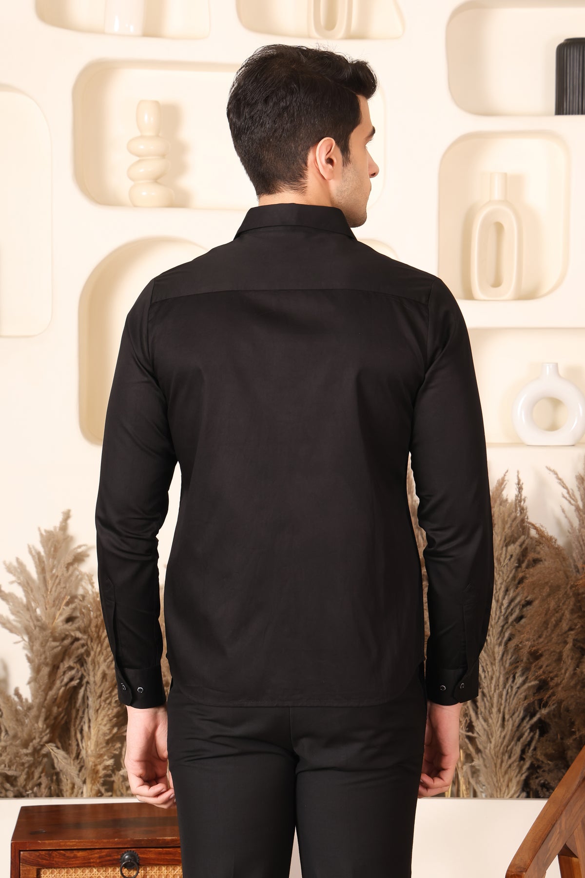 Black Geometric Embroidered Shirt PWY221
